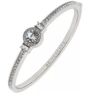Givenchy Silver-Tone Round Crystal and Pavé Hinged Bangle Bracelet